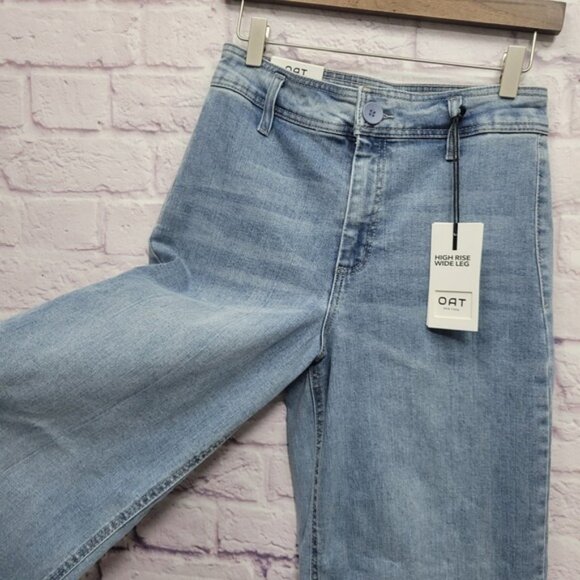 NEW Oat New York High Rise Wide Leg Jeans Size 6/28 Raw Hem Light/Med Wash - Picture 9 of 10
